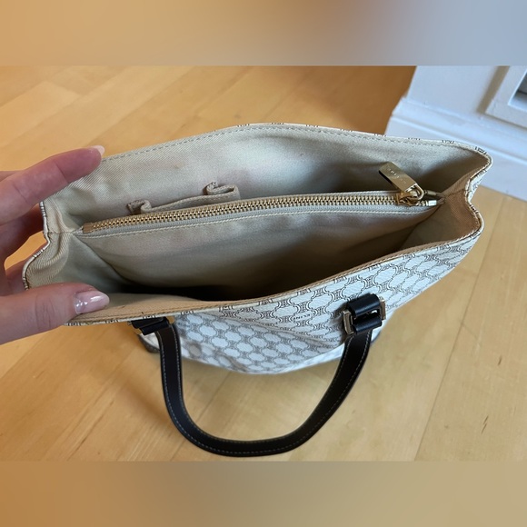 Vintage Celine Macadam Leather Shoulder Bag in White & Dark Brown - Picture 10 of 16